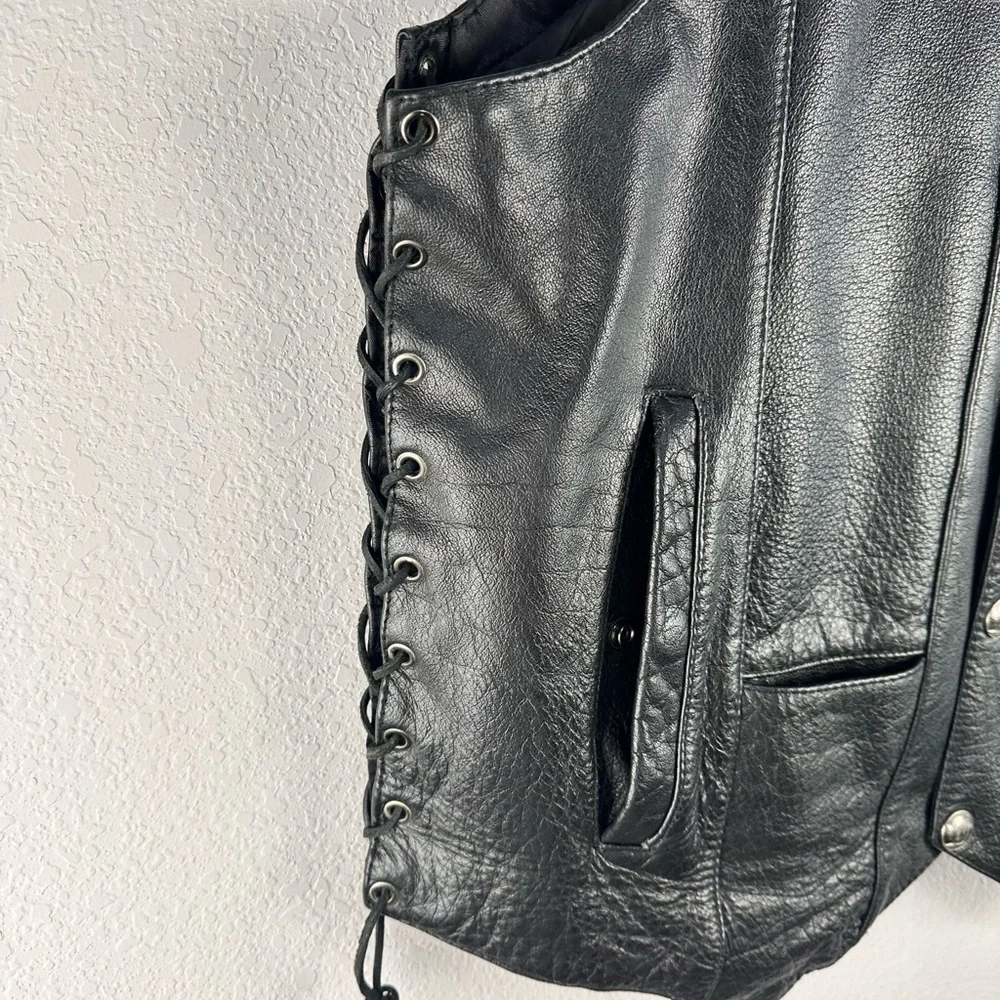 Leather King Classic Side-Lace Leather Motorcycle Vest Sz XXL‎ - Picture 3 of 6